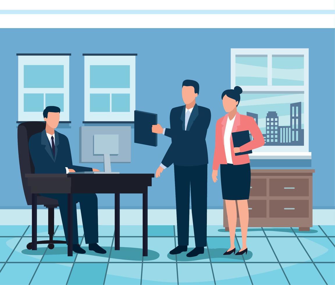 three business persons in workplace vector