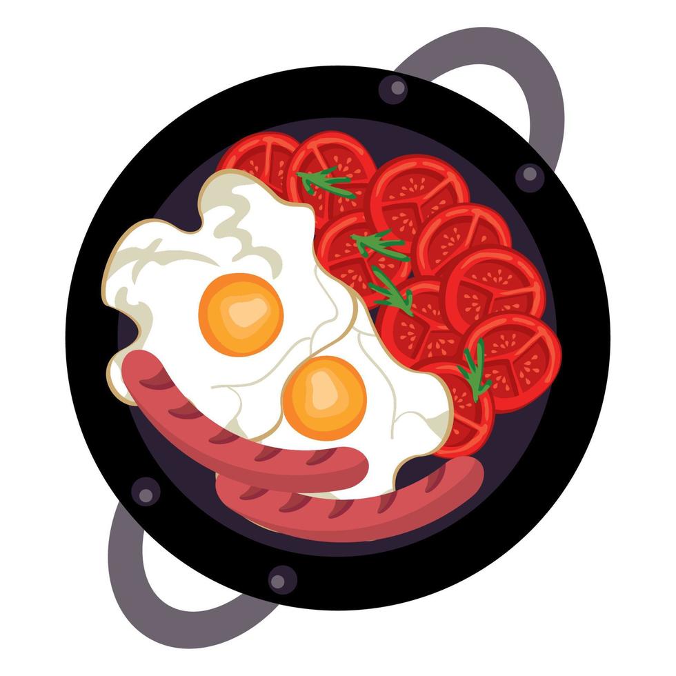 eggs and sausages frieds vector