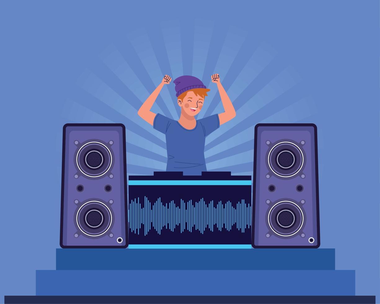 dj with music player vector