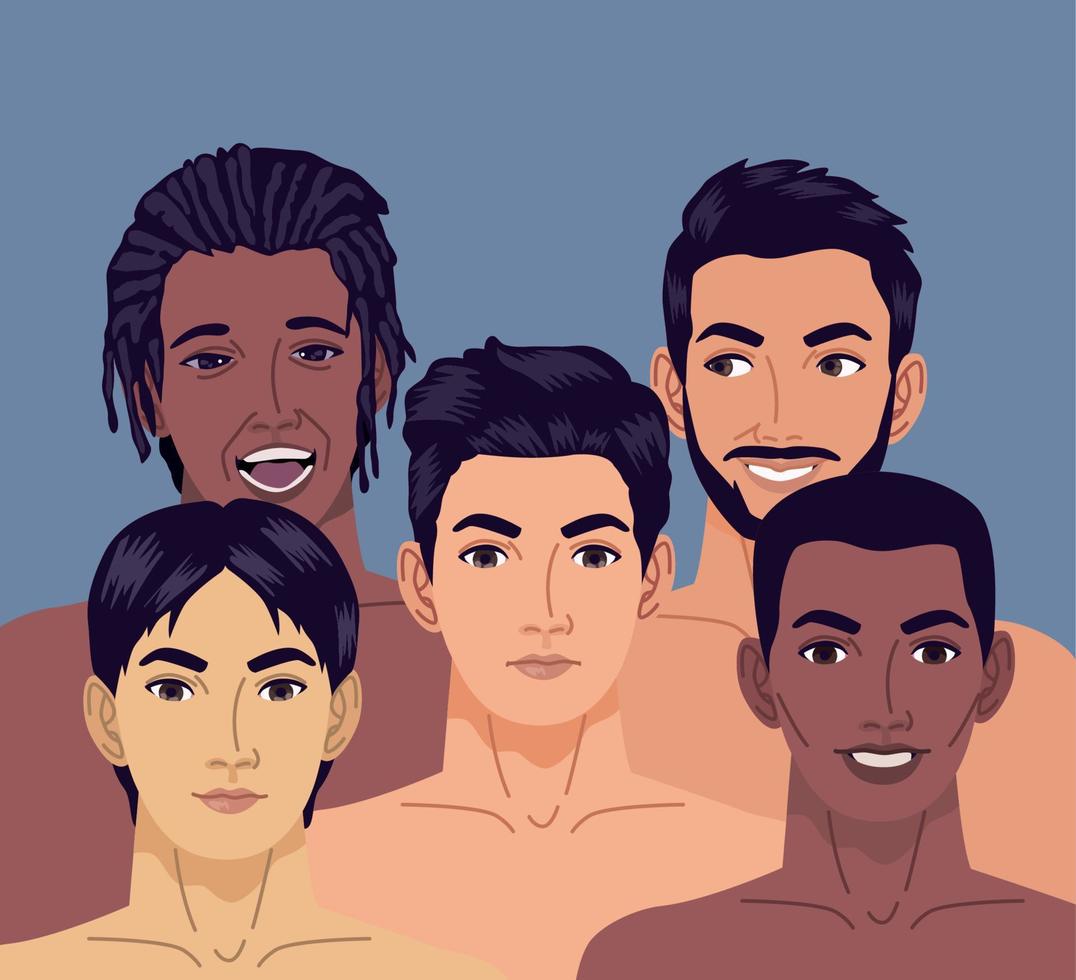 group of interracial men vector