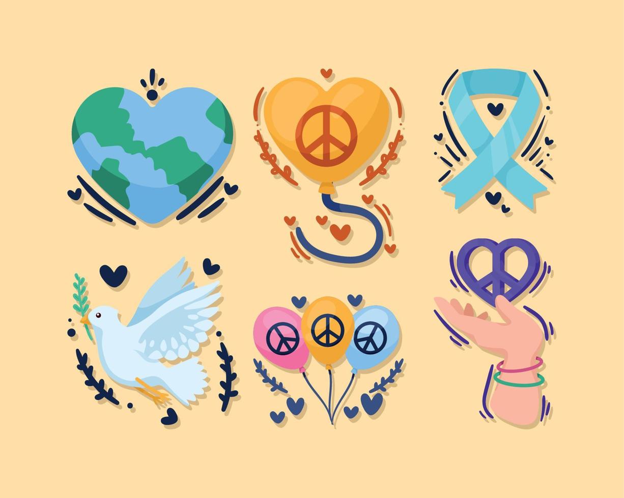 seis iconos de paz mundial vector