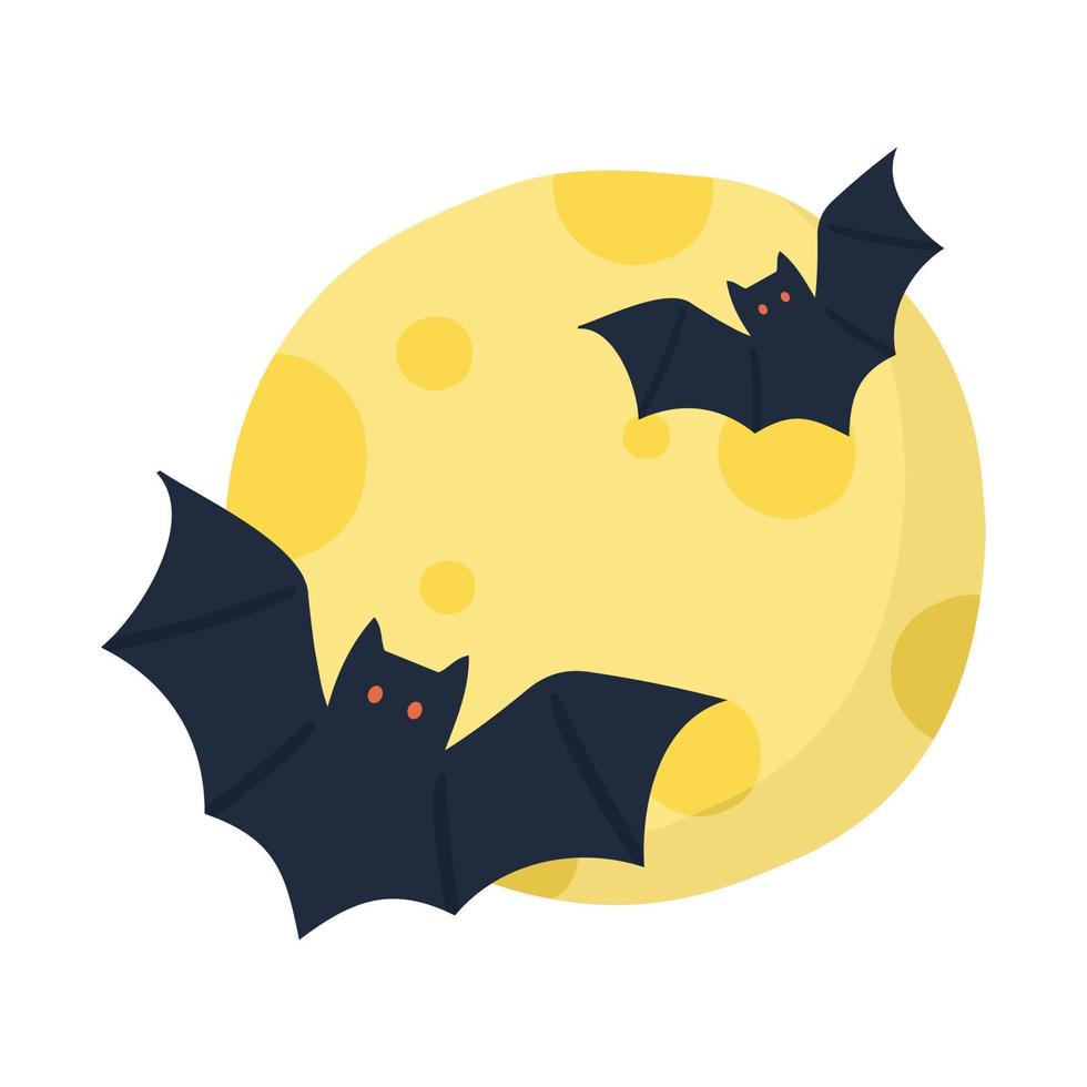 Bats.Yellow moon. Halloween Vector illustration Isolated over white.