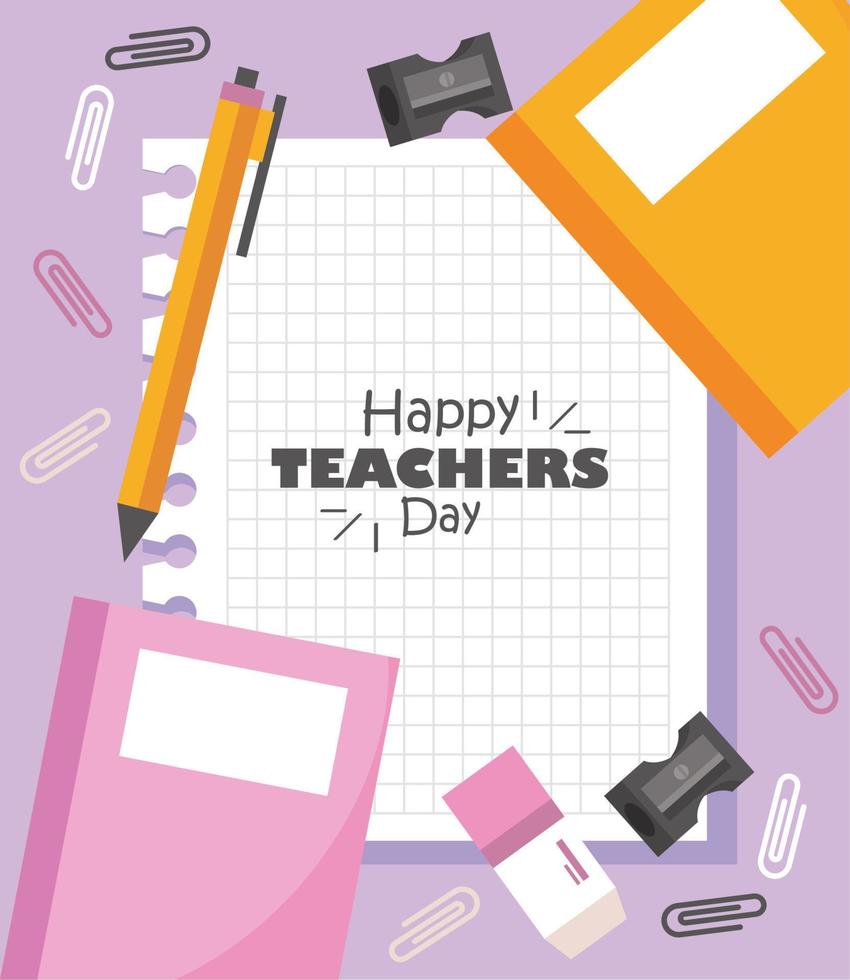 happy teachers day lettering in sheet vector