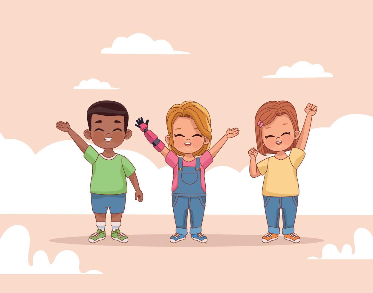disabled girl and kids vector