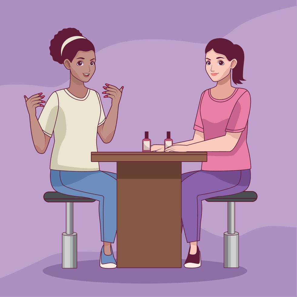 nail artist with client scene vector