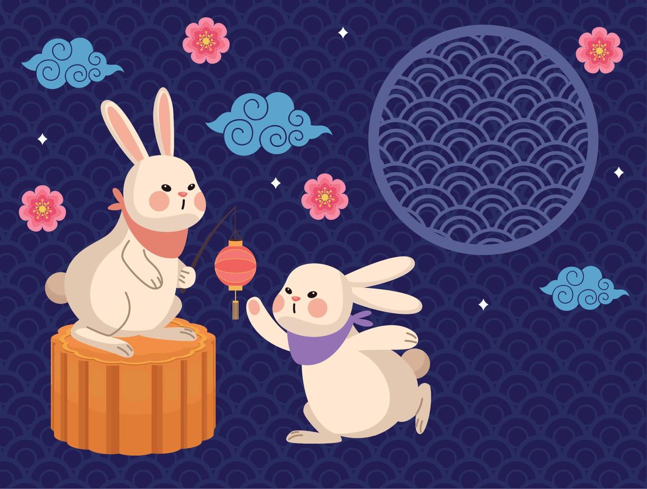 happy mid autumn festival lettering postcard vector