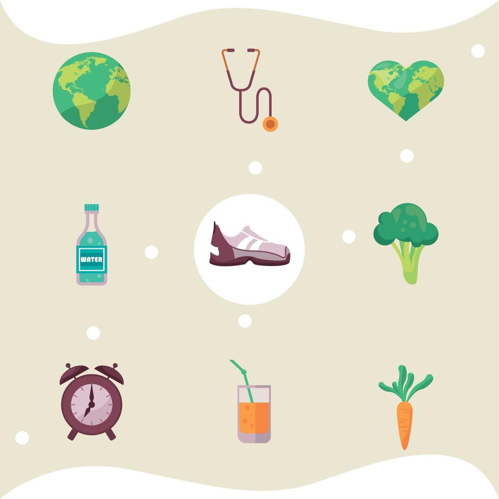 nine health day icons vector