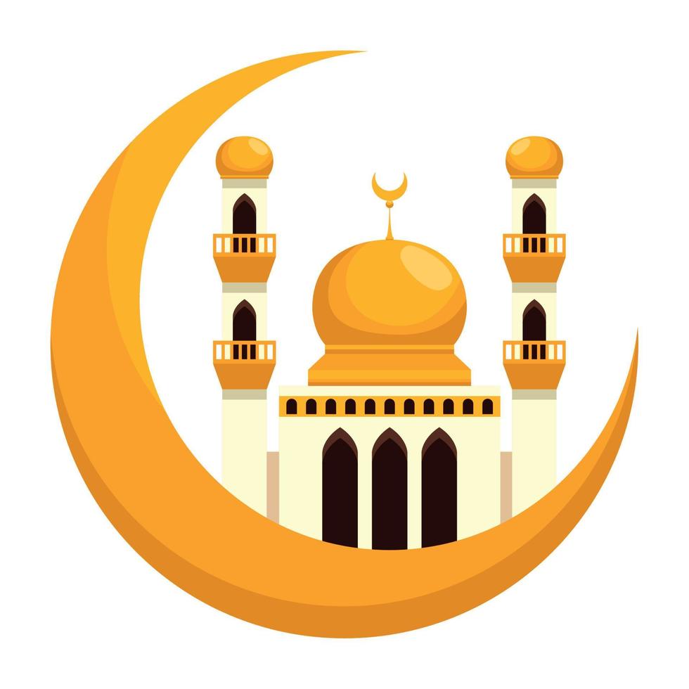 mosque and crescent moon vector