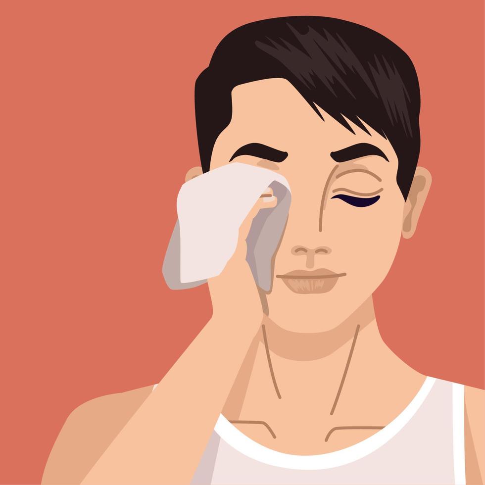 man cleaning your face with cloth scene vector