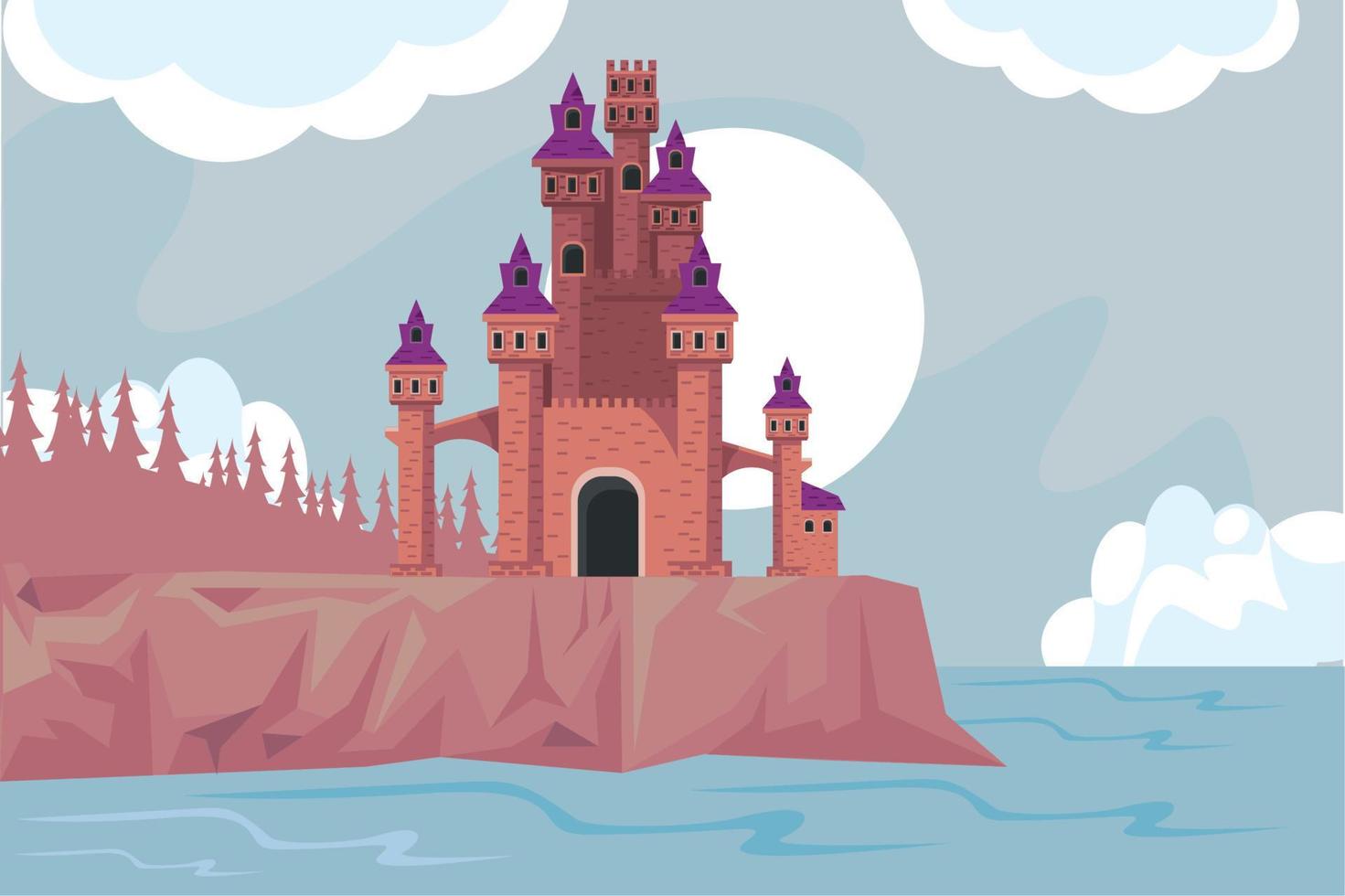 castillo rojo en el paisaje marino vector