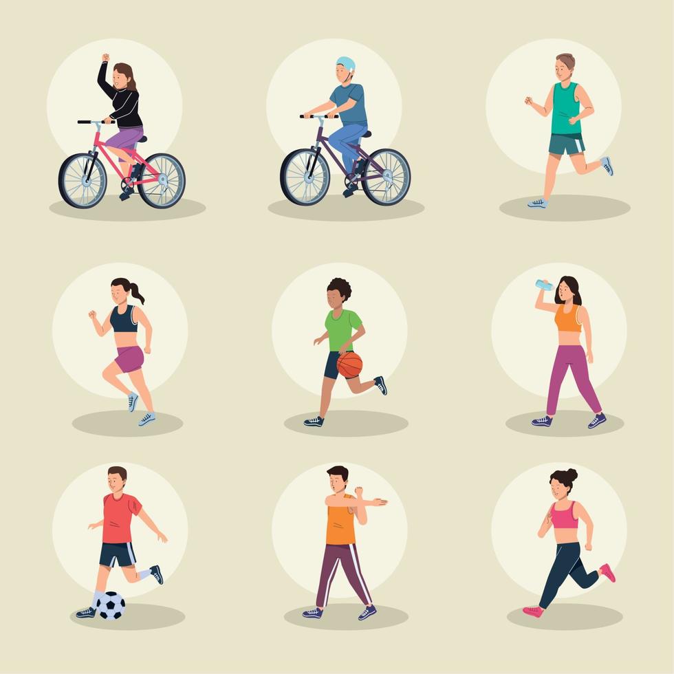 nine persons practicing sports vector