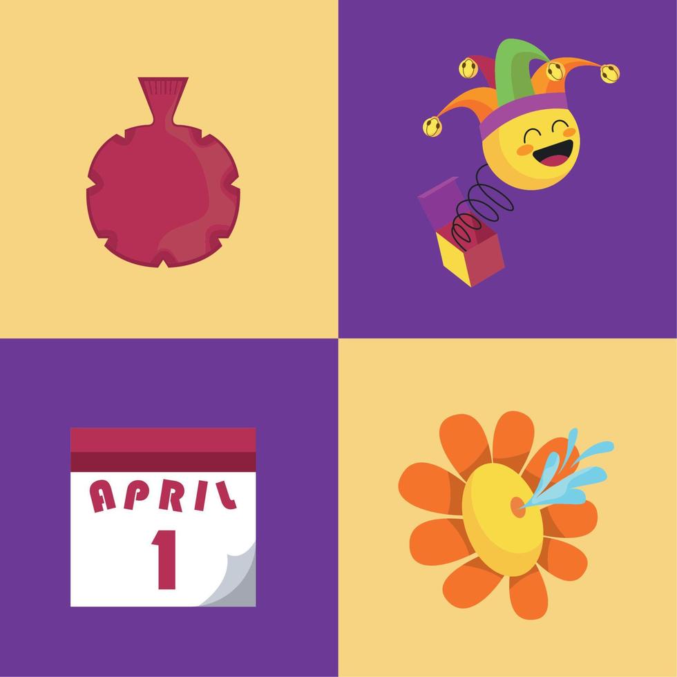 four fools day icons vector