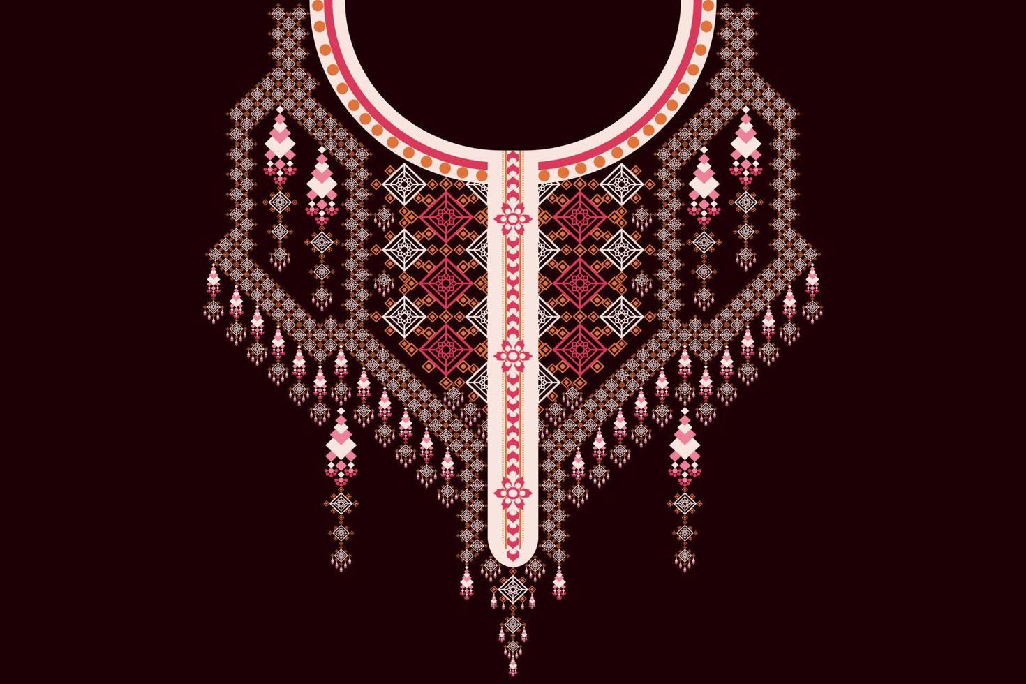 Geometric Ethnic oriental pattern traditional .Floral necklace embroidery design for fashion women.background,wallpaper,clothing and wrapping. vector
