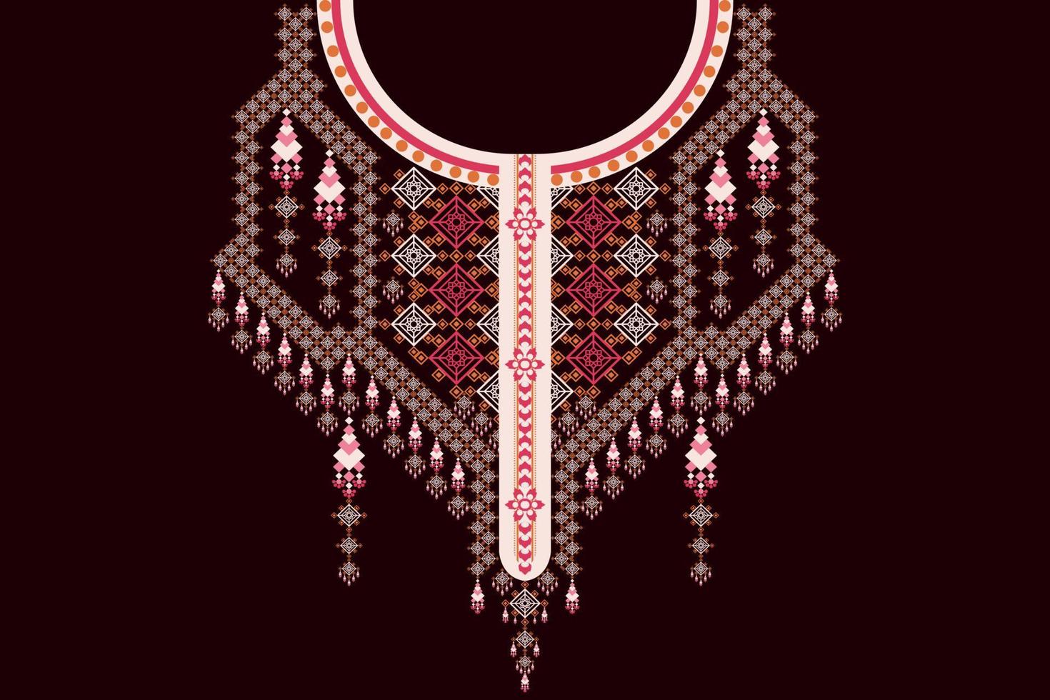 Geometric Ethnic oriental pattern traditional .Floral necklace embroidery design for fashion women.background,wallpaper,clothing and wrapping. vector