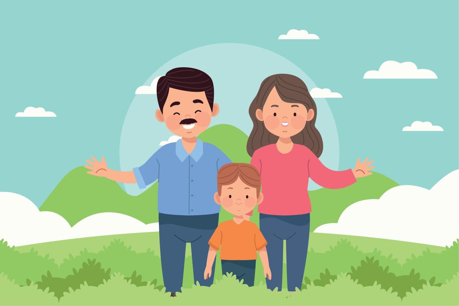 couple with son in landscape vector