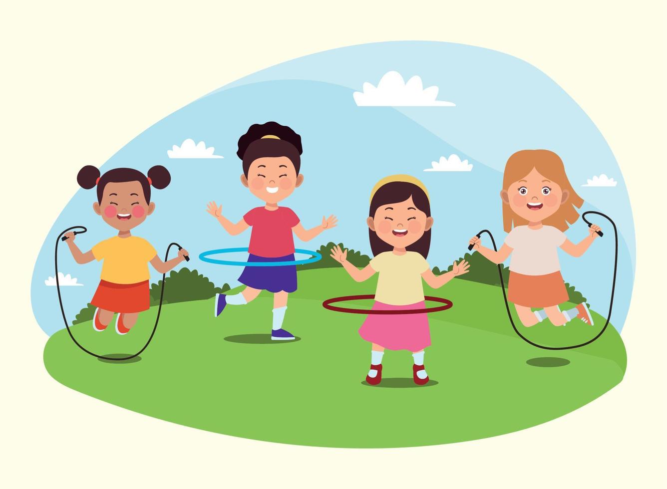 four girls practicing activities vector