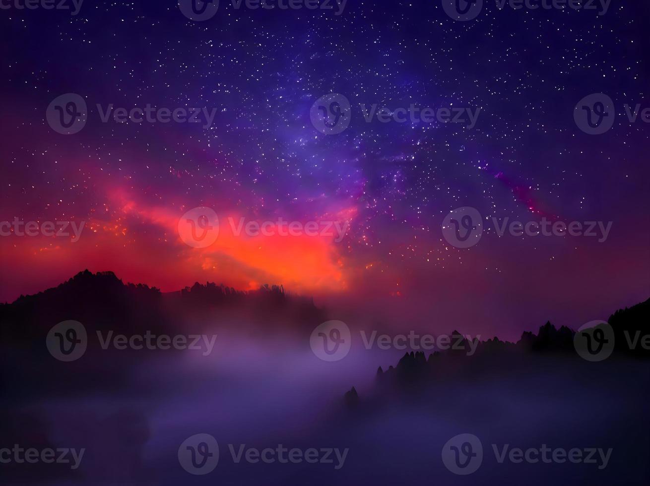 Milky Way galaxy, on high mountain Long exposure photograph, with grain. Image contain certain grain or noise and soft focus. photo