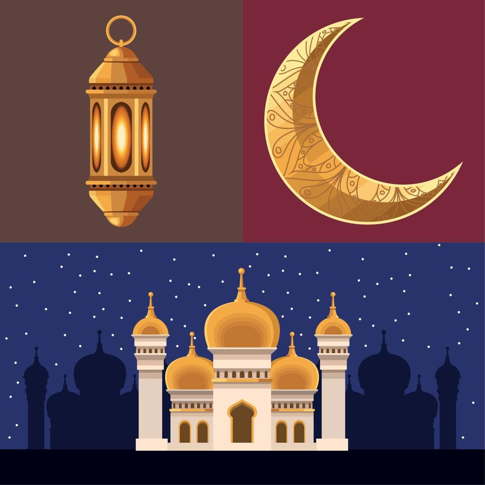three ramadan kareem icons vector