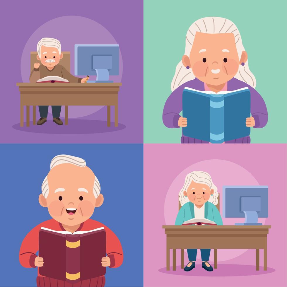 four old persons studing vector