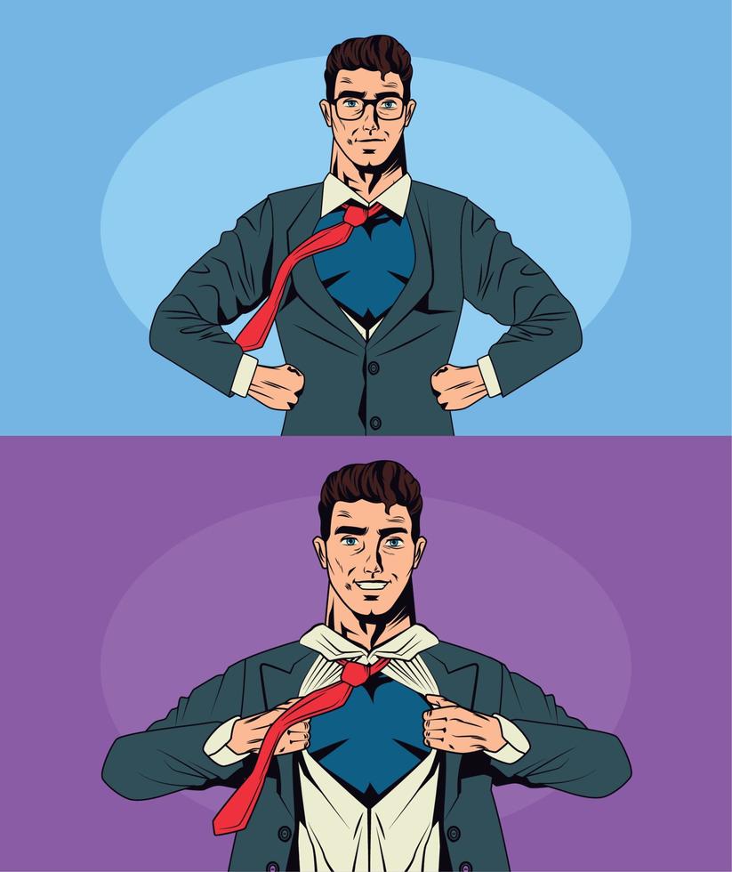 two elegant superheroes pop art vector