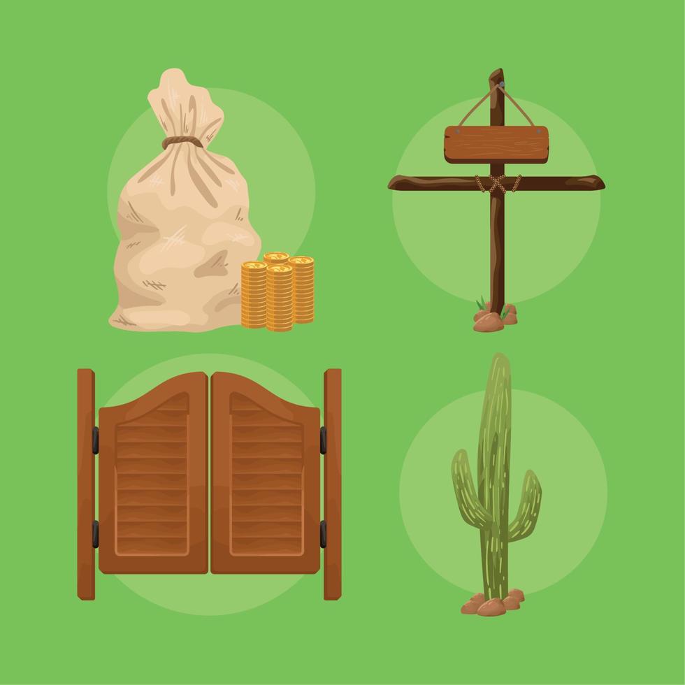 wild west four icons vector