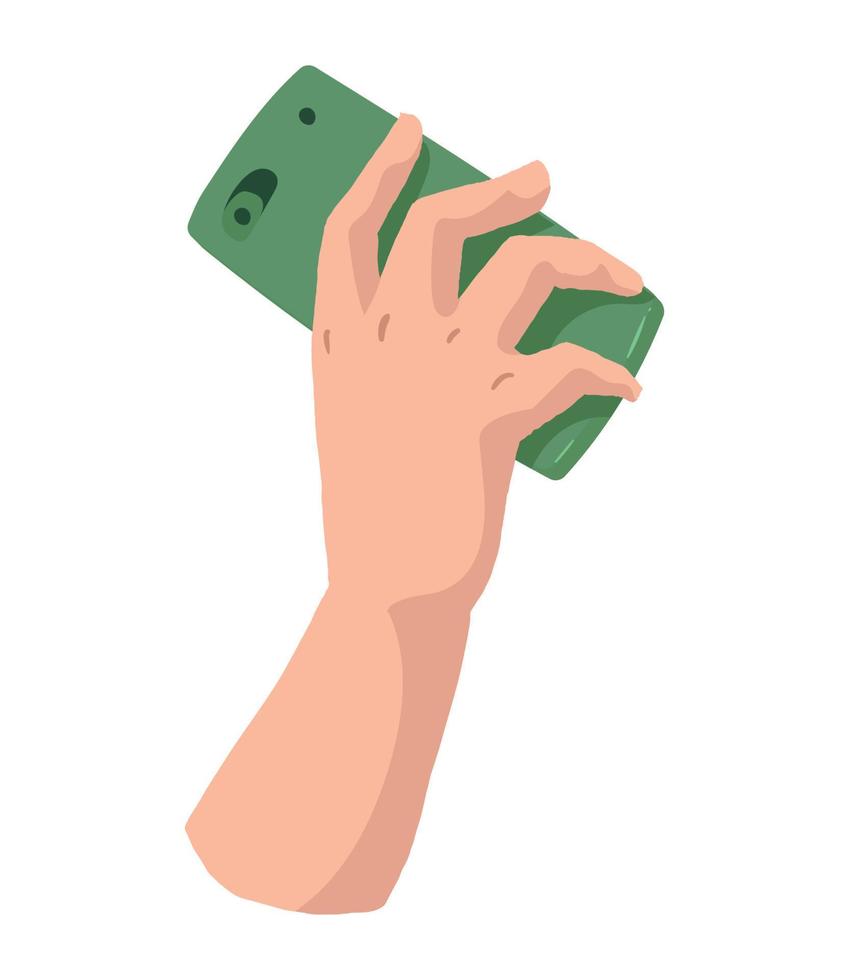 hand lifting green smartphone vector