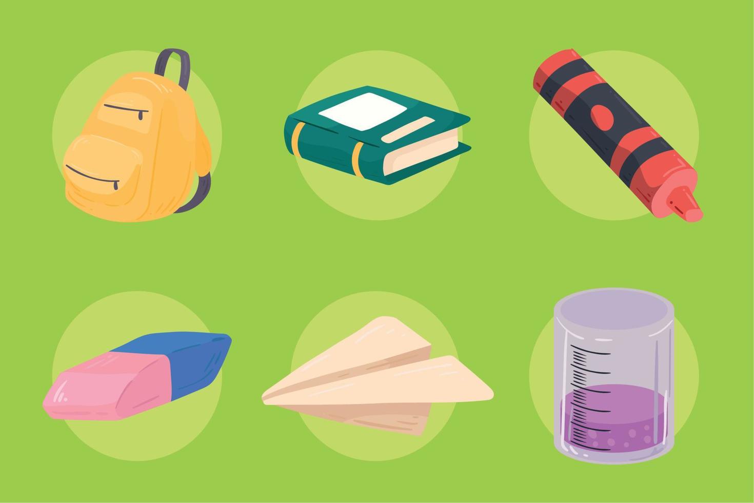 six school supplies icons vector