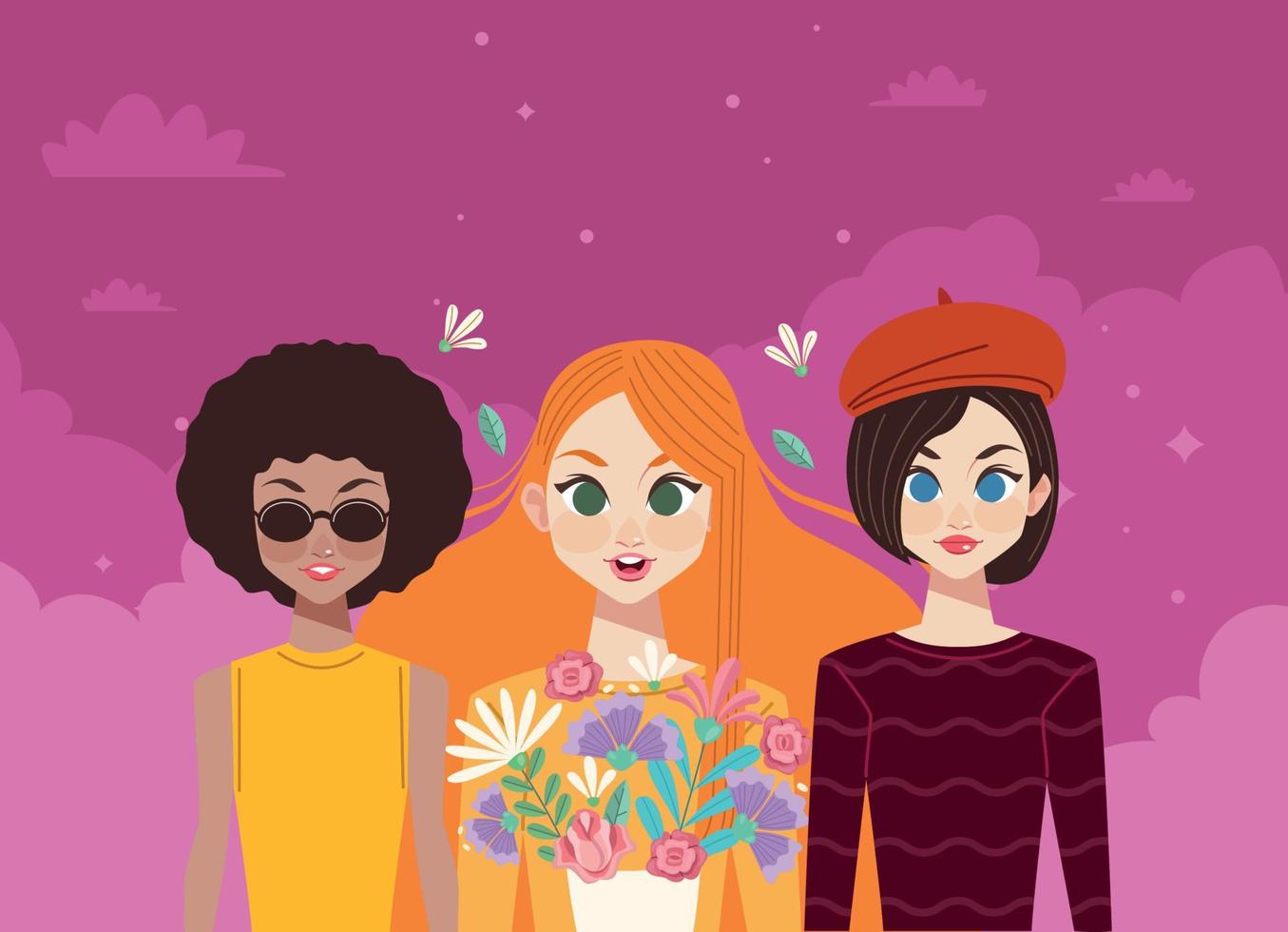 grupo de amigas mujeres vector