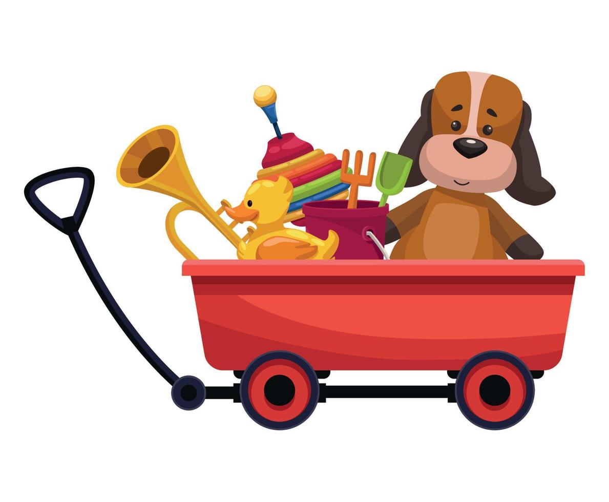 pushcart with kids toys vector