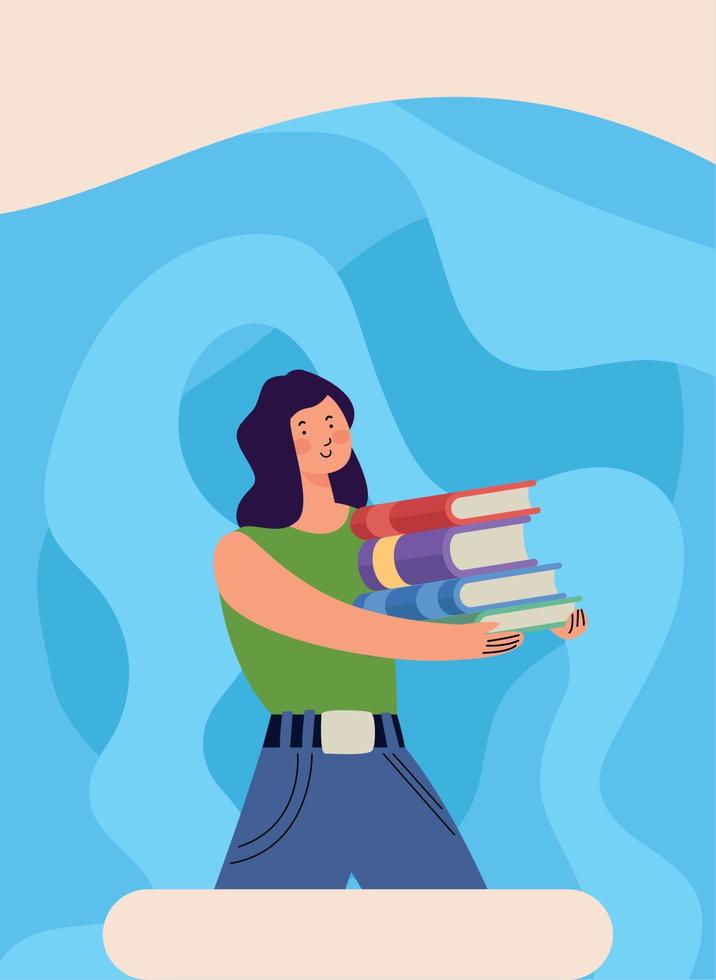 student girl lifting books vector