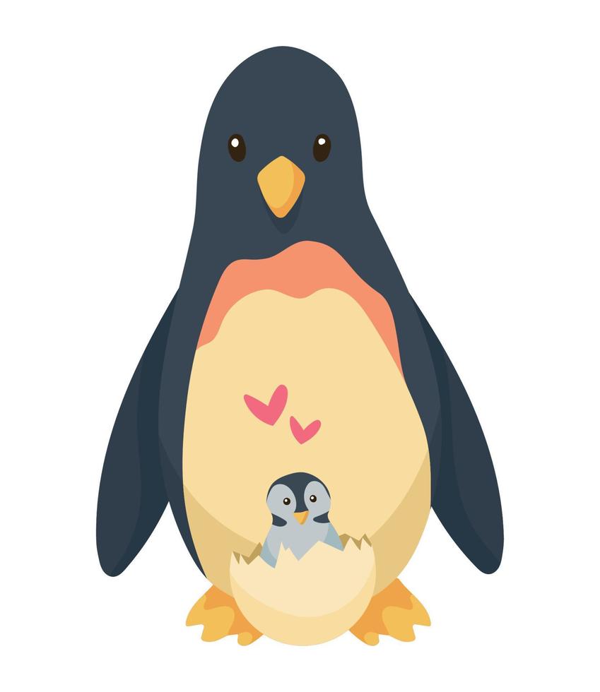 penguin mother and baby vector