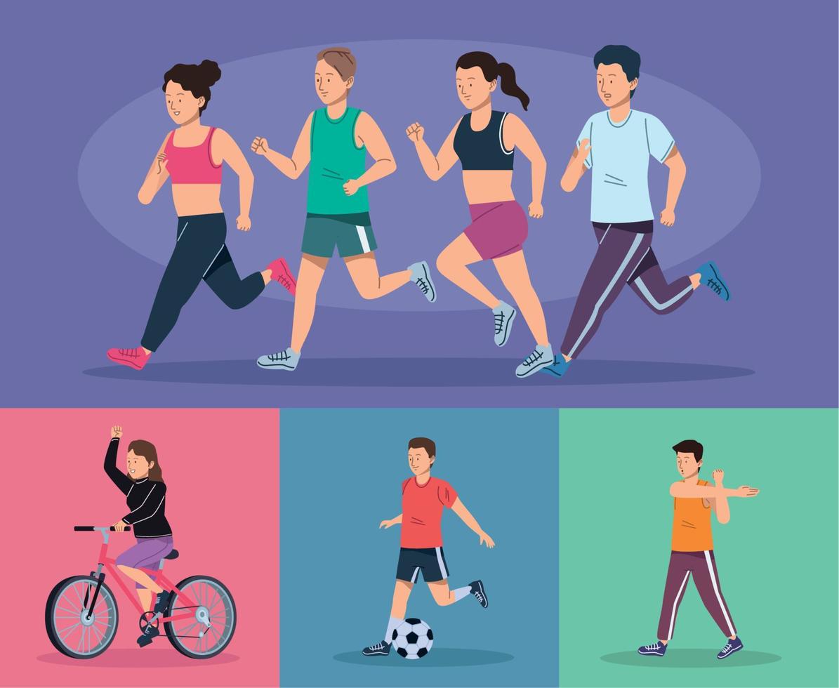 seven persons practicing sports vector
