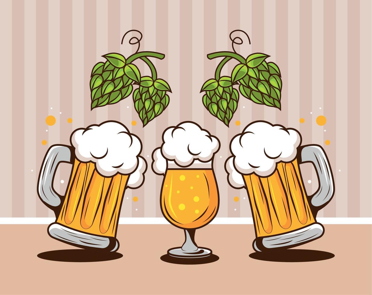 three beers drinks vector