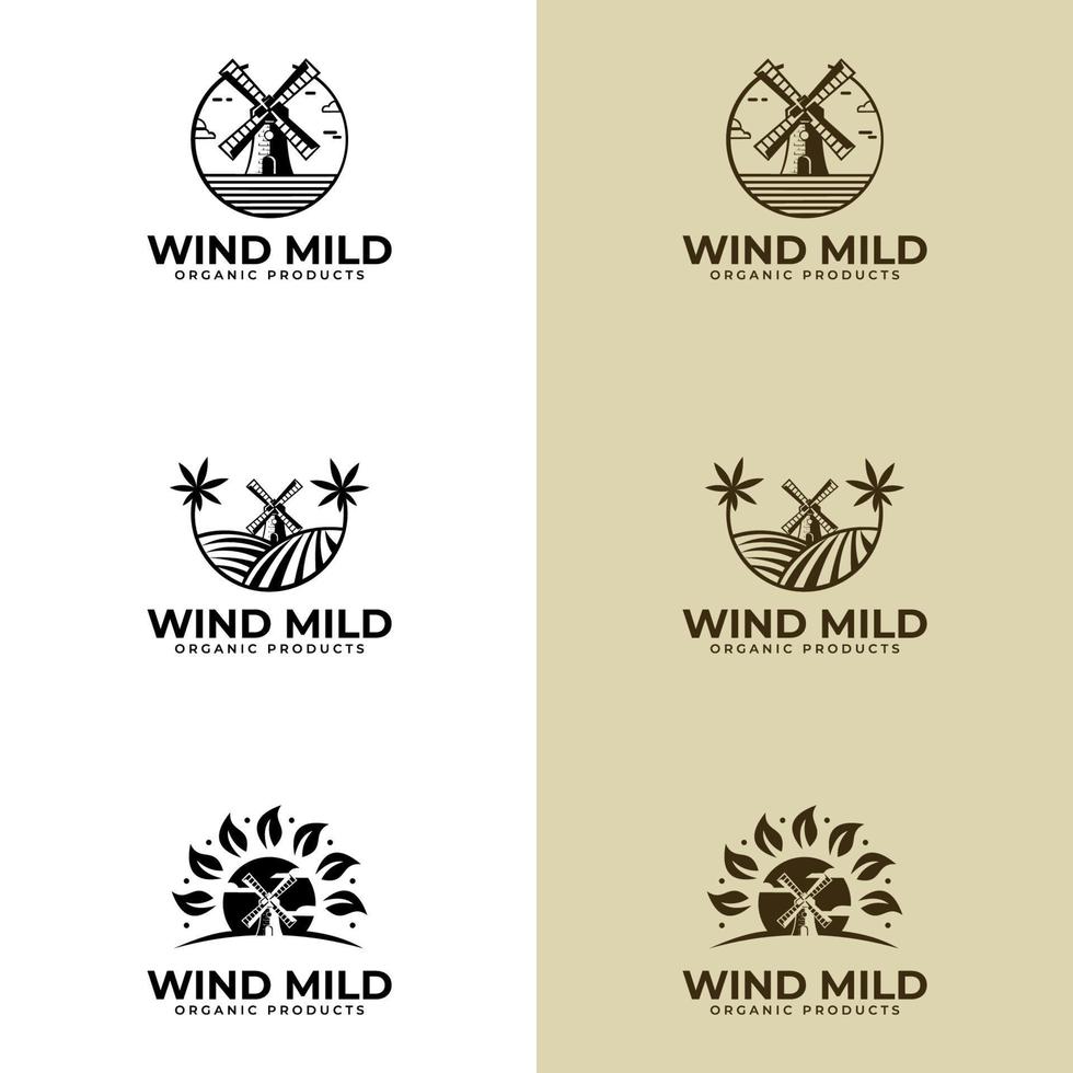 diseño del logotipo del molino de viento. logotipo o símbolo del producto agrícola. agricultura, ganadería, concepto de comida natural. vector