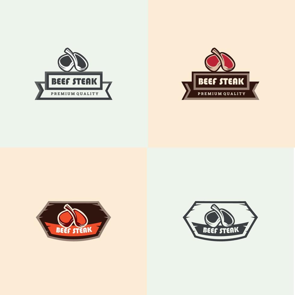 Beef Steak Barbecue Steakhouse Restaurant Logo with Retro. steak house typography labels and grill emblems vector