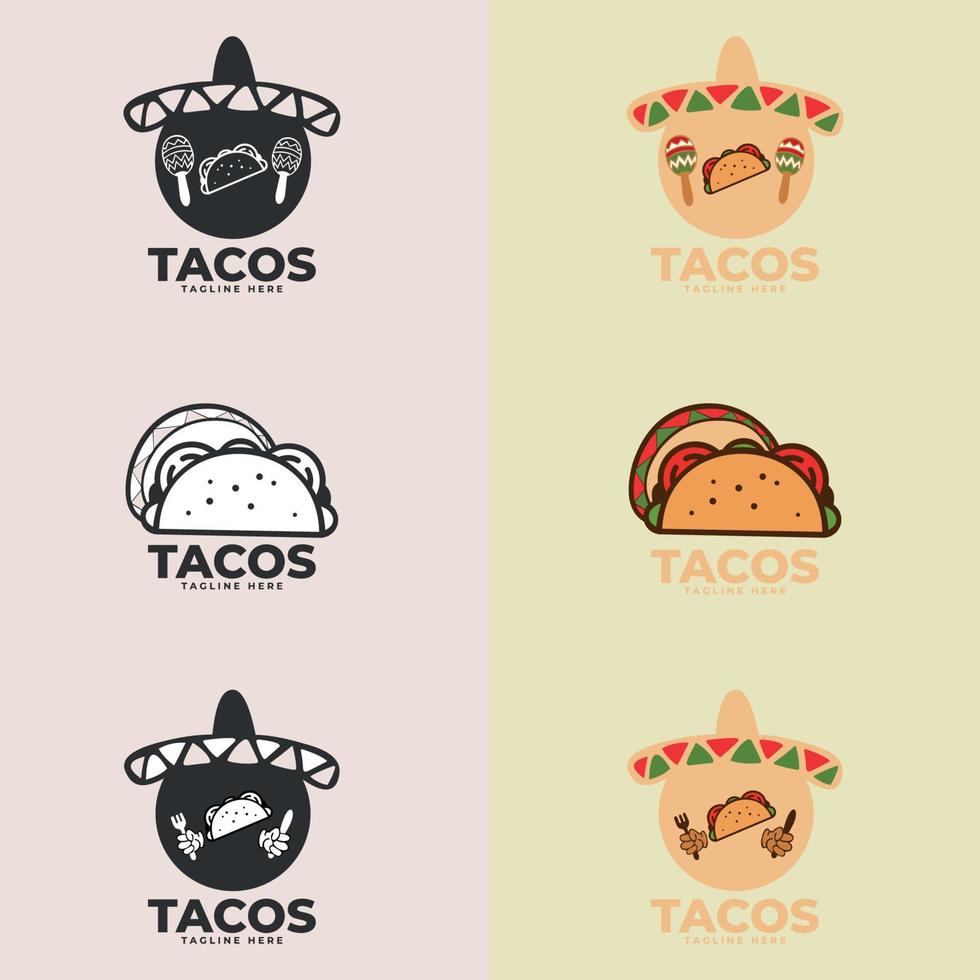 Ilustración de vector de diseño de logotipo de tacos. bueno para el menú del restaurante y la insignia del café. diseño de logotipo de comida rápida, estilo de dibujos animados retro. ilustración de iconos modernos de taco.