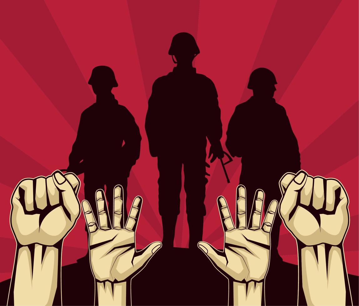 soldiers and hands protesting vector