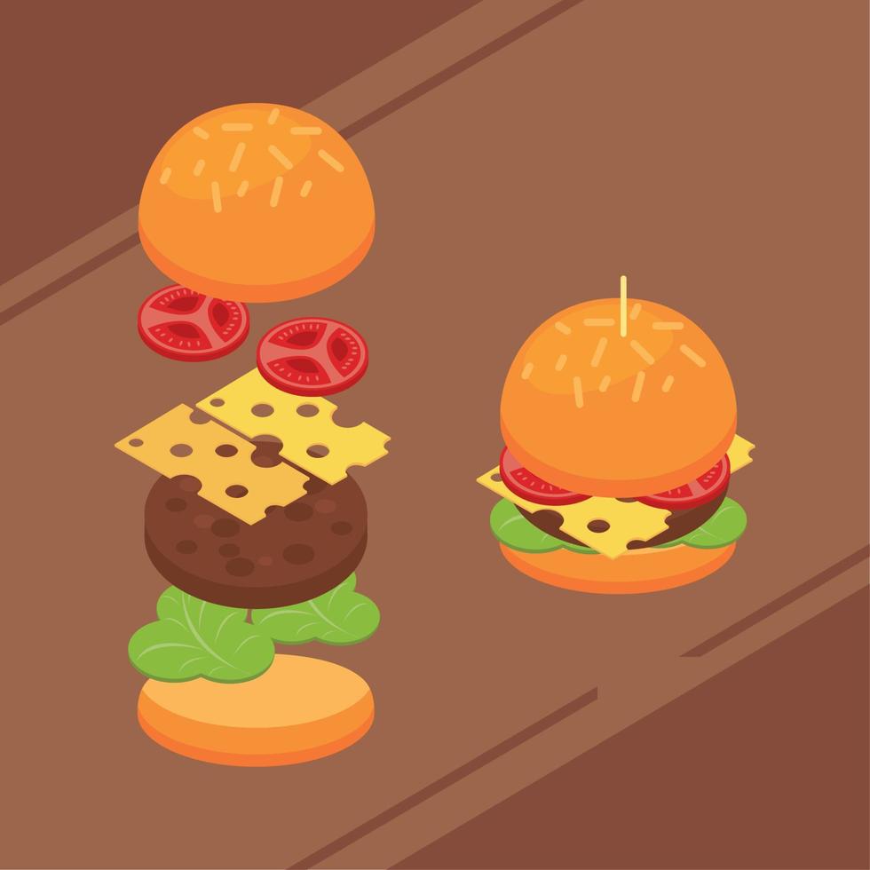 isometric hamburger ingredients vector