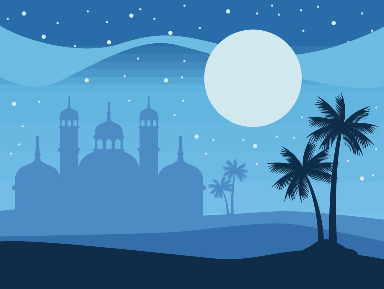 mosque at night scene vector