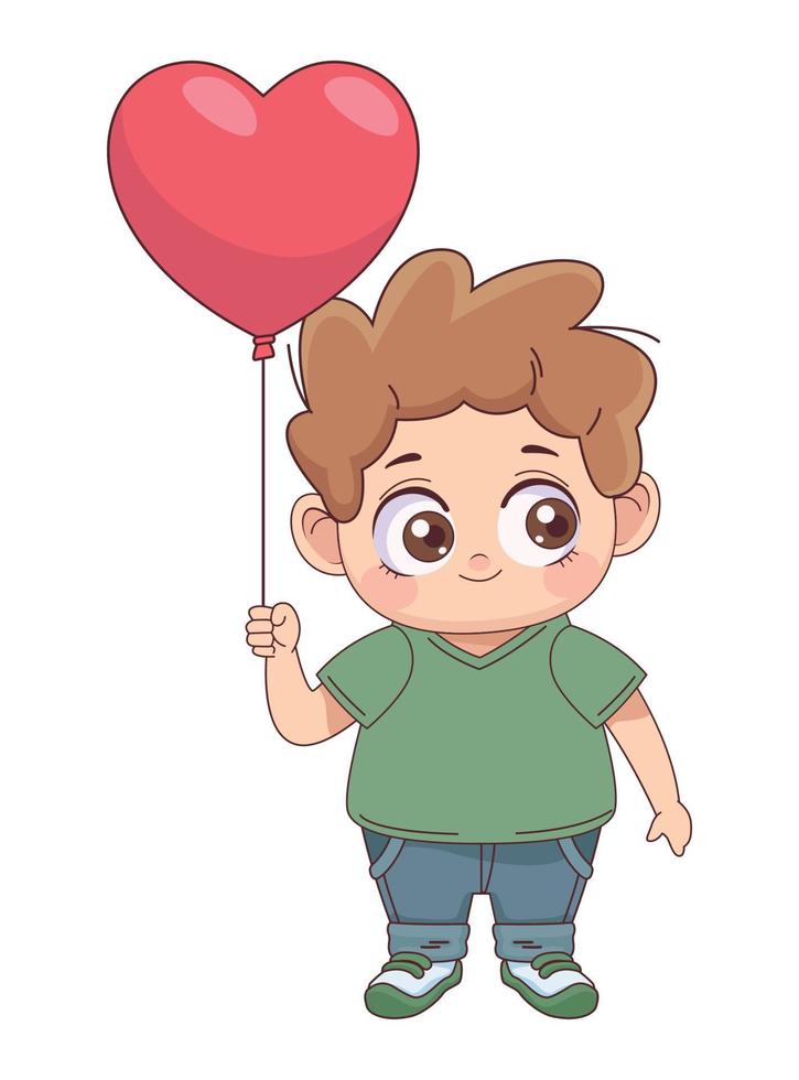 niño pequeño con corazón de globo vector