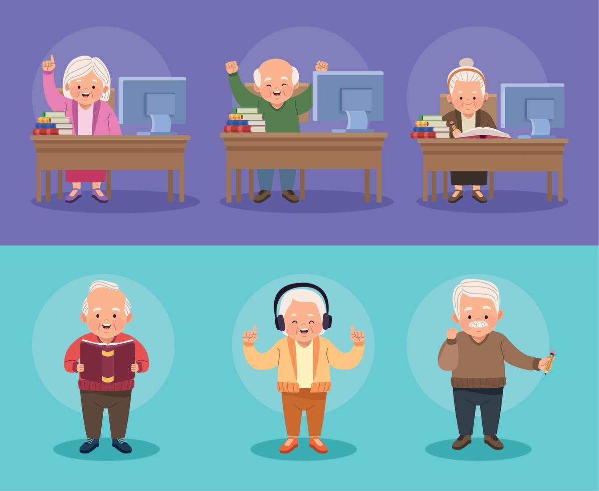 six old persons studing vector