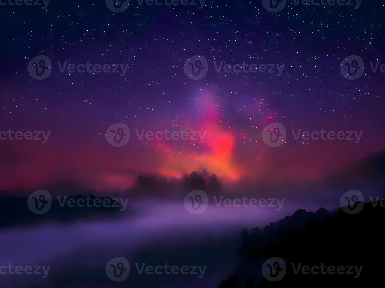 Milky Way galaxy, on high mountain Long exposure photograph, with grain. Image contain certain grain or noise and soft focus. photo