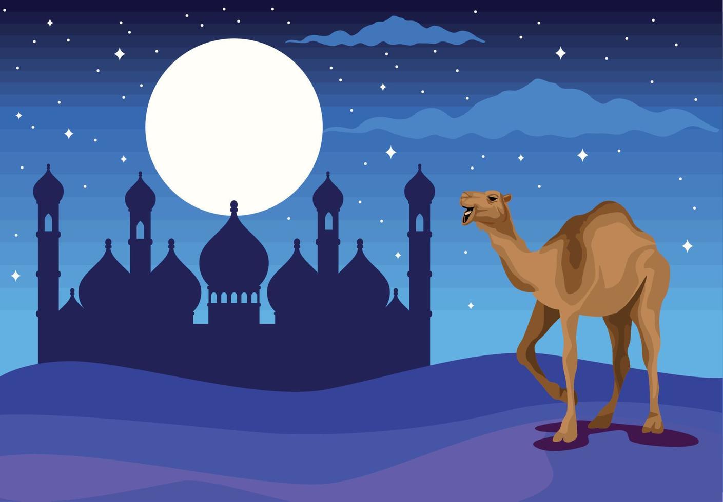 camel and mosque temple vector