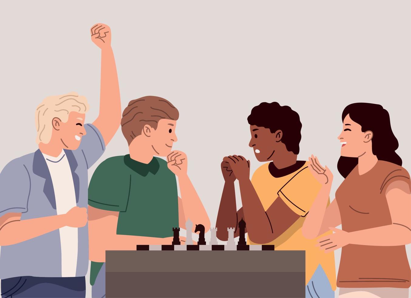 friends playing chess game vector