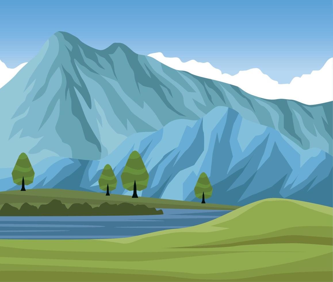 mountains and lake landscape vector