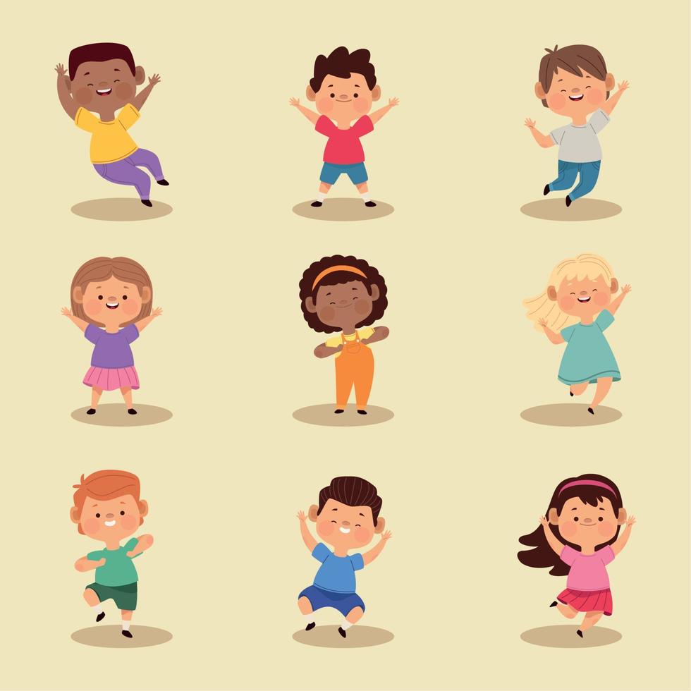 nueve personajes de niños pequeños vector