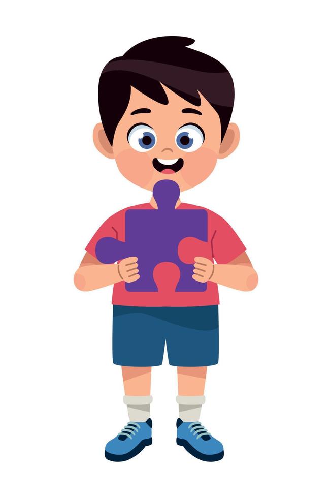 autistic boy with puzzle vector