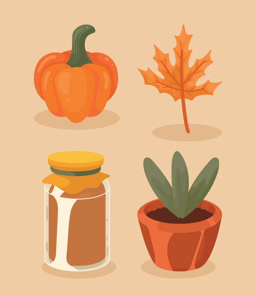 cuatro iconos de la temporada de otoño vector