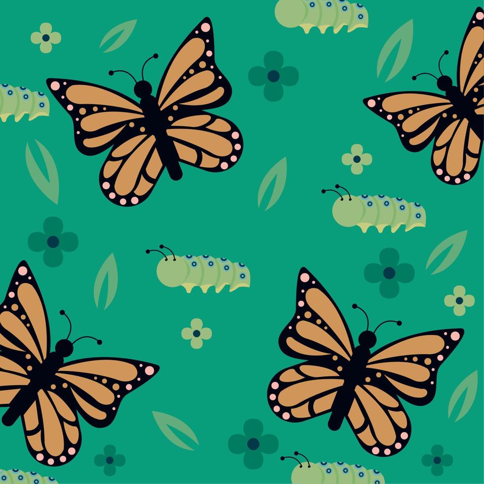 mariposas y orugas de primavera vector