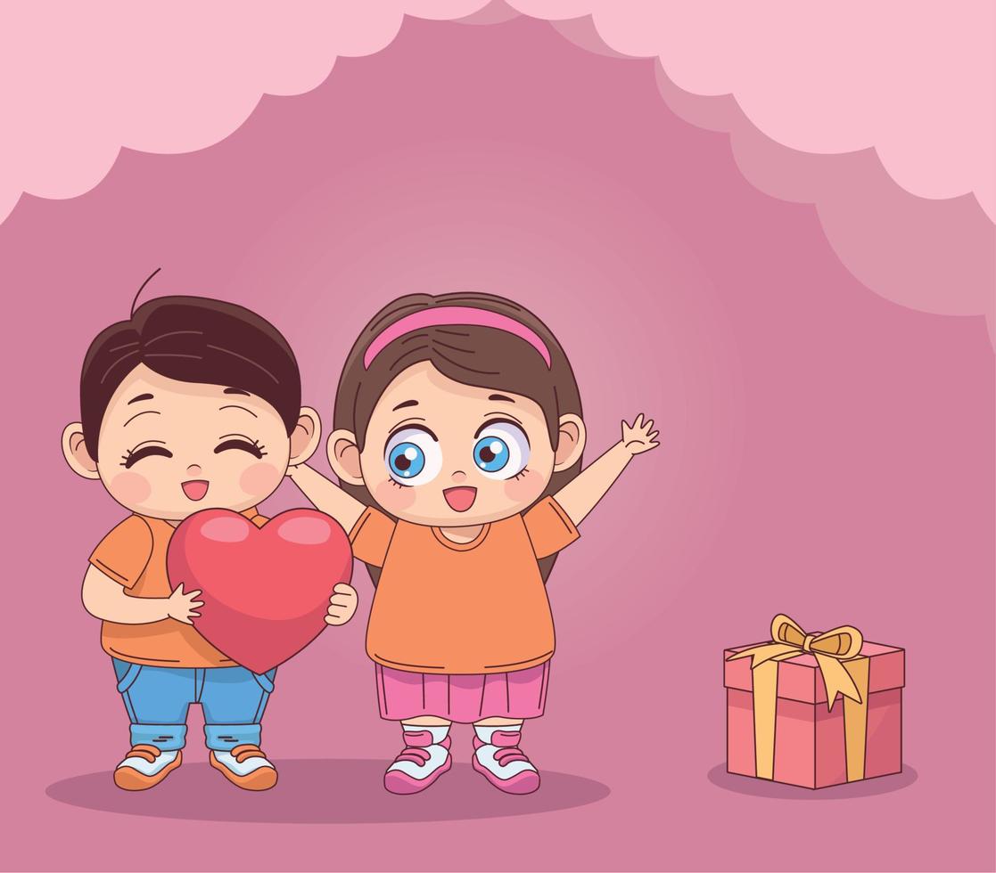 pequeños amantes con corazón vector